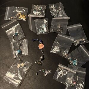Assorted Belly Button Rings with Gem Accents 16 pieces